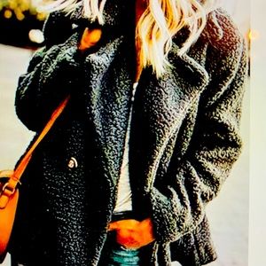 Black Double-Breasted Faux Fur Teddy Coat